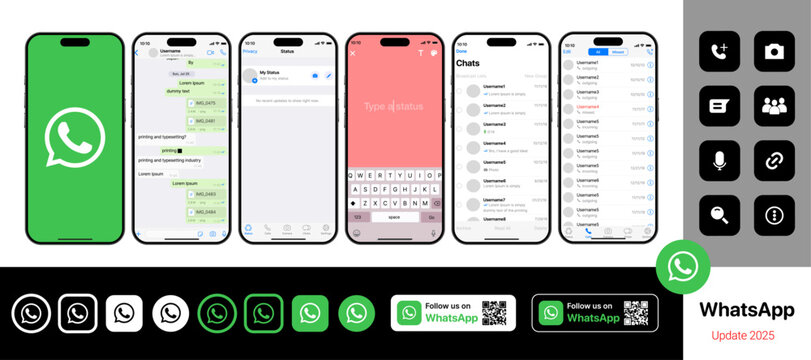 WhatsApp mockup on a white background. Social network interface template. WhatsApp social media. Voice messages and chats on the iphone screen.