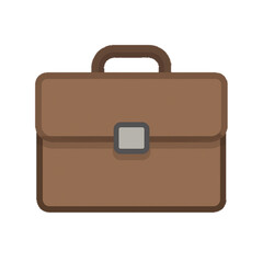 Brown leather briefcase flat vector icon for business and office design