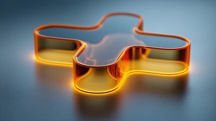 Glowing orange cross symbol on a transparent background medical healthcare icon