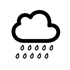 Cloud Rain Weather Icon — Simple Outline Storm Symbol with Falling Raindrops for Forecast, Climate, and Meteorology
