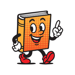 Adorable book character walking happily and pointing upwards, perfect for educational materials or children's stories, bringing fun and excitement to learning