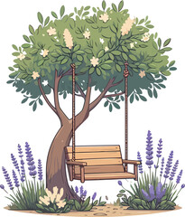 Peaceful Tree Swing in a Lavender Garden