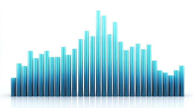 Blue cylindrical bars show a rising and falling trend on a white background.