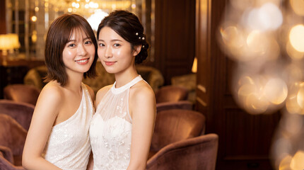 仲良く並ぶ二人の女性