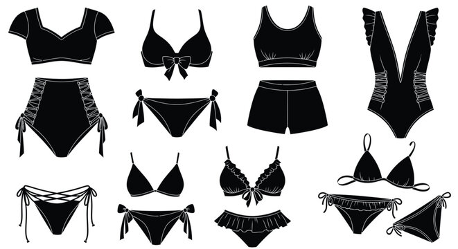 Shop stylish swimwear collection black and white vector design