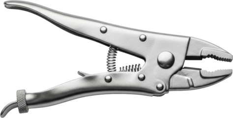 A Silver Metal Locking Plier Tool With A Spring Mechanism And Serrated Jaws Isolated On A Transparent Background Isolate Clamp Grip Steel Hardware Mechanic Workshop