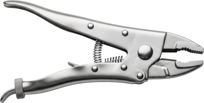 A Silver Metal Locking Plier Tool With A Spring Mechanism And Serrated Jaws Isolated On A Transparent Background Isolate Clamp Grip Steel Hardware Mechanic Workshop