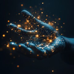 The hands project energy patterns that manipulate the financial interface