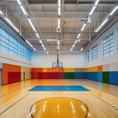 The courta vibrant markings and overhead lights add clarity and depth to the fast-paced environment.