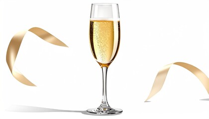Bubbly drink in flute glass with gold ribbons