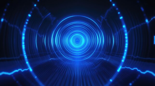 Glowing blue concentric circles and light rays