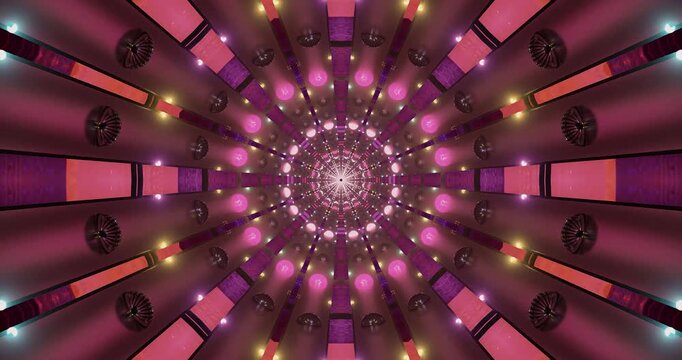 Experience a seamless loop of colorful tunnel visuals that captures the imagination. This display features shifting patterns and lights creating an engaging visual experience for any setting.