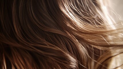 Naklejka premium Flowing brown, sunlit strands texture close-up