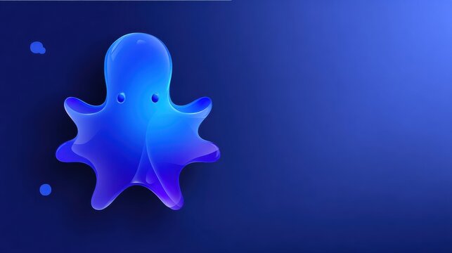 Minimalist Octopus Icon Design Featuring Smooth 3D Shapes in Corporate Blue Tones Over an Abstract Water Surface