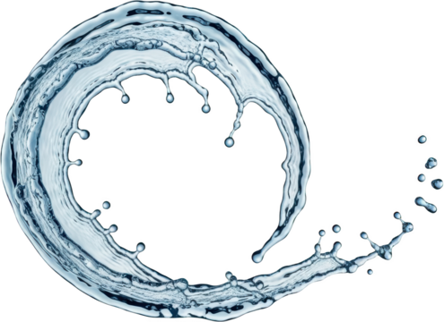 Dynamic liquid splash forming a swirling vortex with droplets isolate water fluid motion abstract clean pure fresh energy movement refreshing clear blue