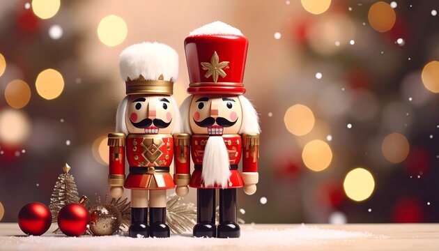 cute wooden nutcracker with Christmas ornament. AI generative. toy