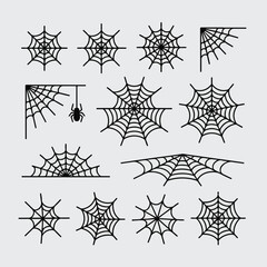 Minimalist Monoline Outline Spider Web Variety Set (Spooky Halloween Decor Elements)