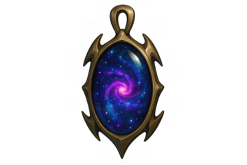 Fantasy amulet holding cosmic nebula with stars
