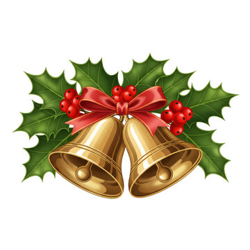 christmas bells with red ribbon white background pnh