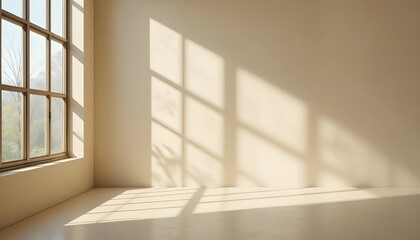 Fototapeta premium Minimal Light Beige Background with Soft Window Shadows for Product Display