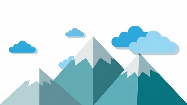 Stylized Mountain Range with Clouds in a Flat Design.