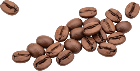 Roasted coffee beans scattered diagonally highlighting their rich brown color and textured surfaces isolate food beverage caffeine ingredient natural aroma