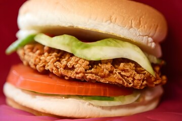 Crispy Fried Chicken Burger with Tomato and Cucumber