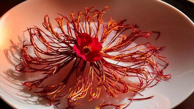 Vibrant red spider lily flower in a white bowl - Powered by Adobe