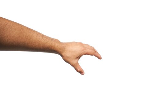 Male hands making a gesture of holding or taking something such as a jar or a card or business card. Some types of documents ID card or passport Isolated on a white background.