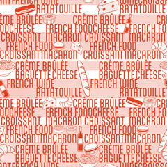 French food seamless pattern with dense red food icons
