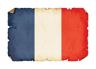 France retro flag png. Isolated old worn and torn paper flag of France illustration transparent png	