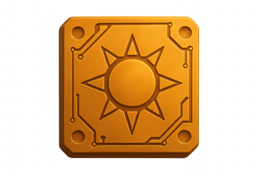 Golden sun technology emblem with circuit pattern