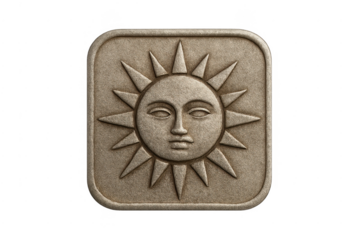 Ancient sun face relief carving symbol with transparent background