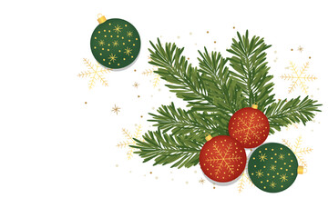 Christmas background with christmas baubles and  tree branches