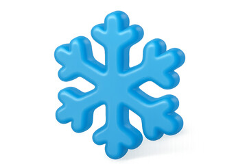 Obraz premium A blue three-dimensional snowflake icon with soft rounded edges and a glossy plastic-like texture, representing winter, cold weather, and holiday seasons in a modern, clean style