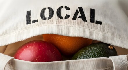 Fresh local produce in reusable shopping bag for sustainable living concept
