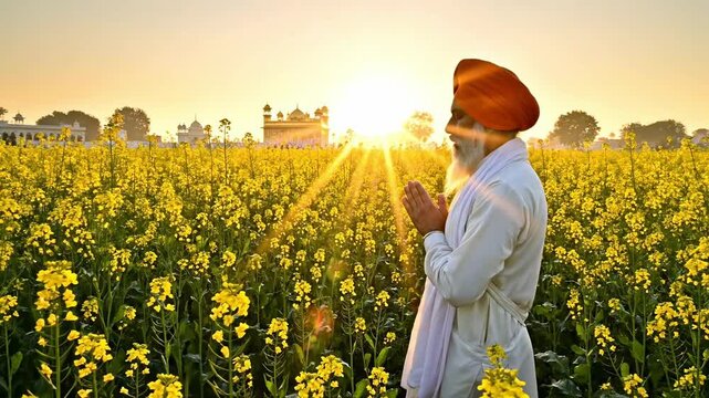 Sikh Enlightenment Jayanti Guru Teg Bahadur Martyrdom Celebrating Spiritual Wisdom and Sacrifice in a Scenic Yellow Flower Field