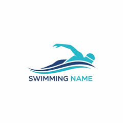 Swimmer Silhouette Logo Design with Waves for Sports Team or Swimming Club.
