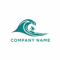 Dynamic Surfer Riding a Powerful Ocean Wave Logo Design.