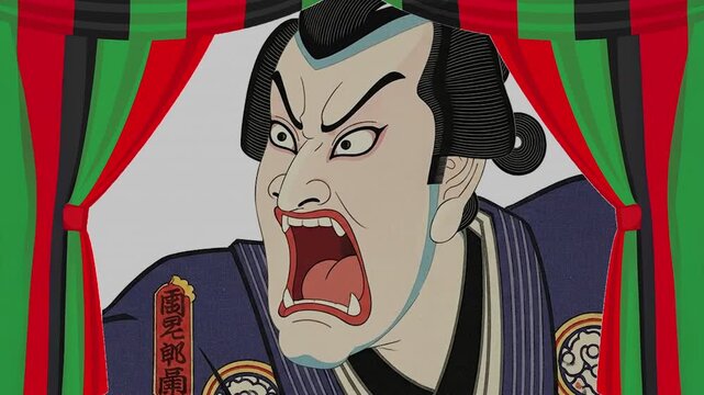 江戸時代の歌舞伎役者。「浮世絵の大首絵」、動画背景のイメージ、グラフィック素材。