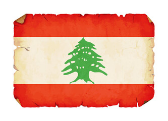 Lebanon retro flag png. Isolated old worn and torn paper flag of Lebanon illustration transparent png	