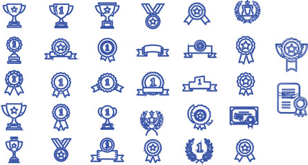 features a repeating pattern of blue icons set against a clean white background, showcasing a variety of award symbols. Here&rsquo;s a breakdown of the elements:t