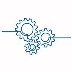 Gears one line drawing. Gears single line illustration. Gears minimalist line art. Gears vector art
