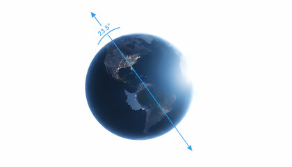 Earth with axial tilt illustration representing the scientific concept of Winter Solstice  