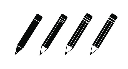 Set of four black pencil icons on white background illustration
