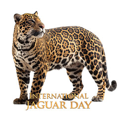 Fototapeta premium Majestic Jaguar Standing Proudly in Black & Gold Pattern.