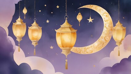 Lanterns & Crescent Cloud Scene