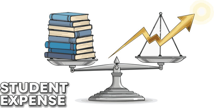 Student Expenses on the Rise Books Weighing Heavily on a Scale with a Growth Chart