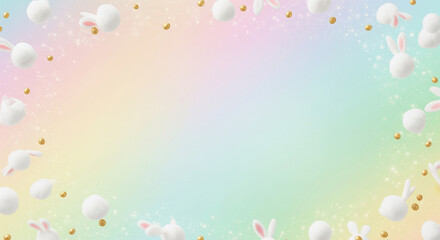 Fototapeta premium Light beige textured background with delicate watercolor-style Easter eggs and tiny cherry blossoms painted softly, large blank central area for copy, artistic and gentle vibe.