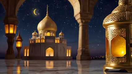 Golden Mosque Night View